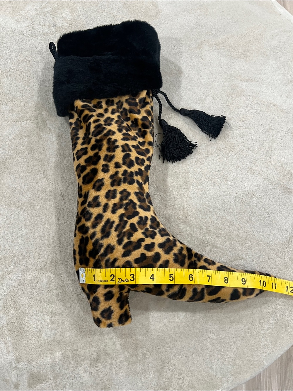 Leopard Print Faux Fur Cuff Heeled Bootie - Black Cuff
